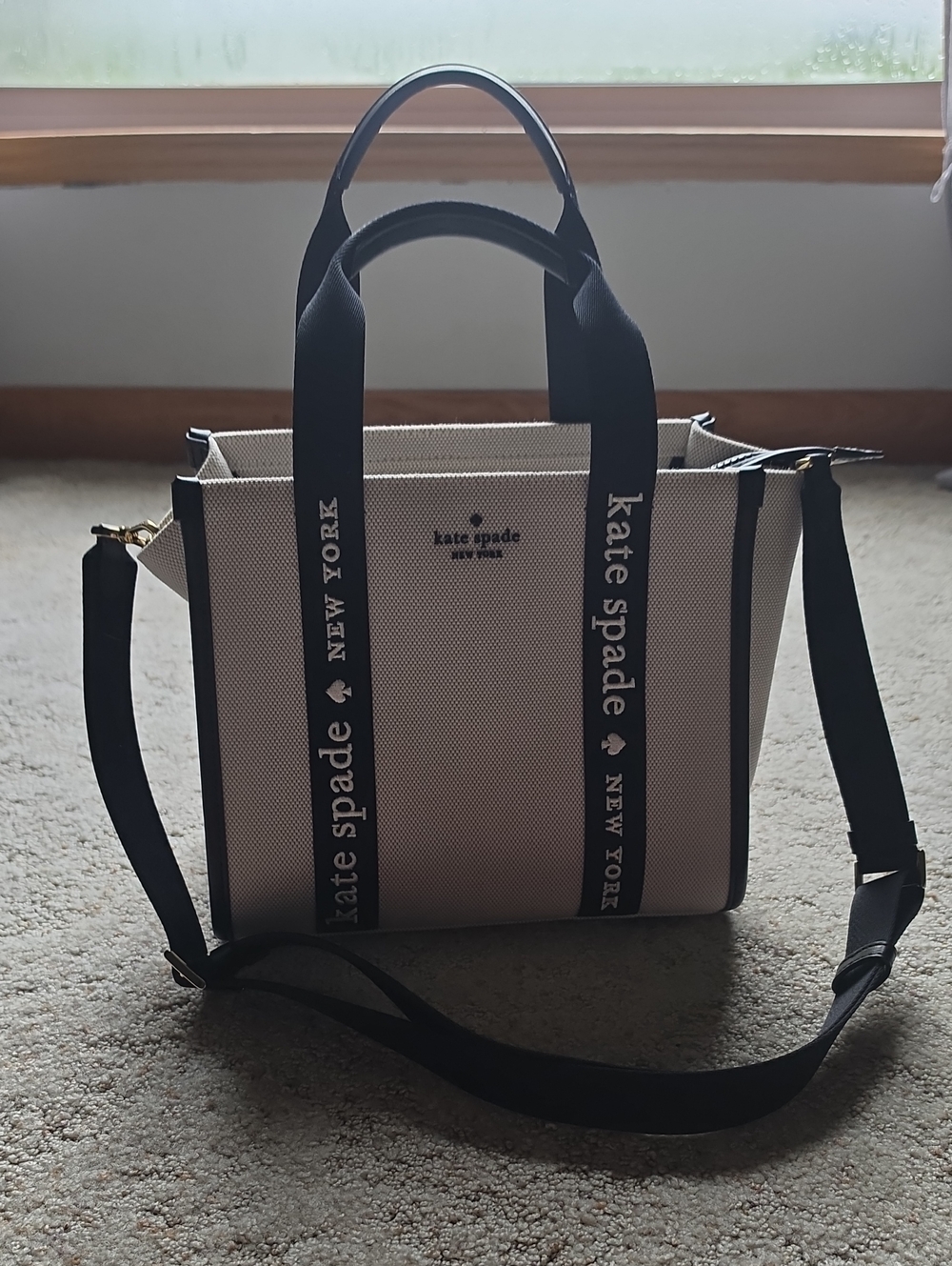 kate spade Cream Canvas Tote with Black Straps NWOT